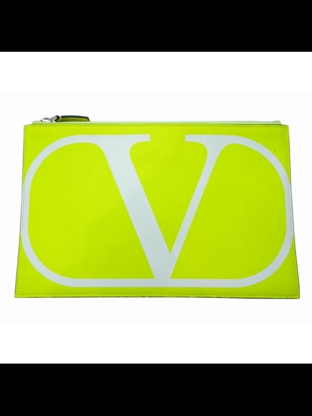 Valentino Garavani Neon Yellow V-Logo Zip Pouch